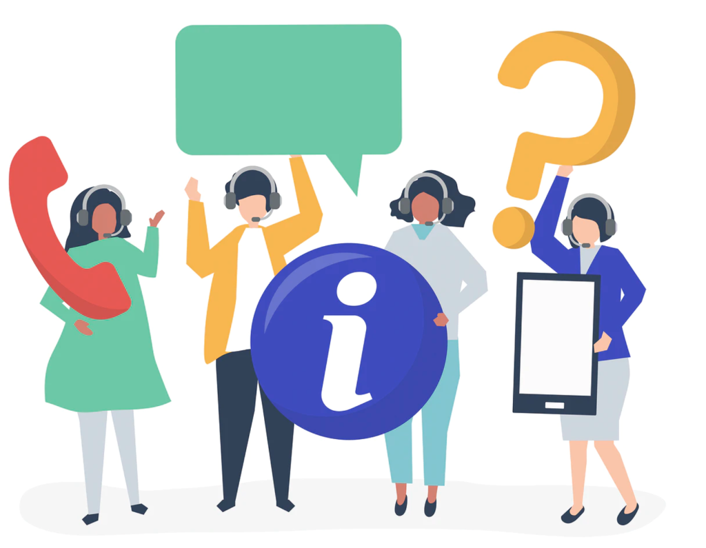 An illustration of a group of people wearing headsets.